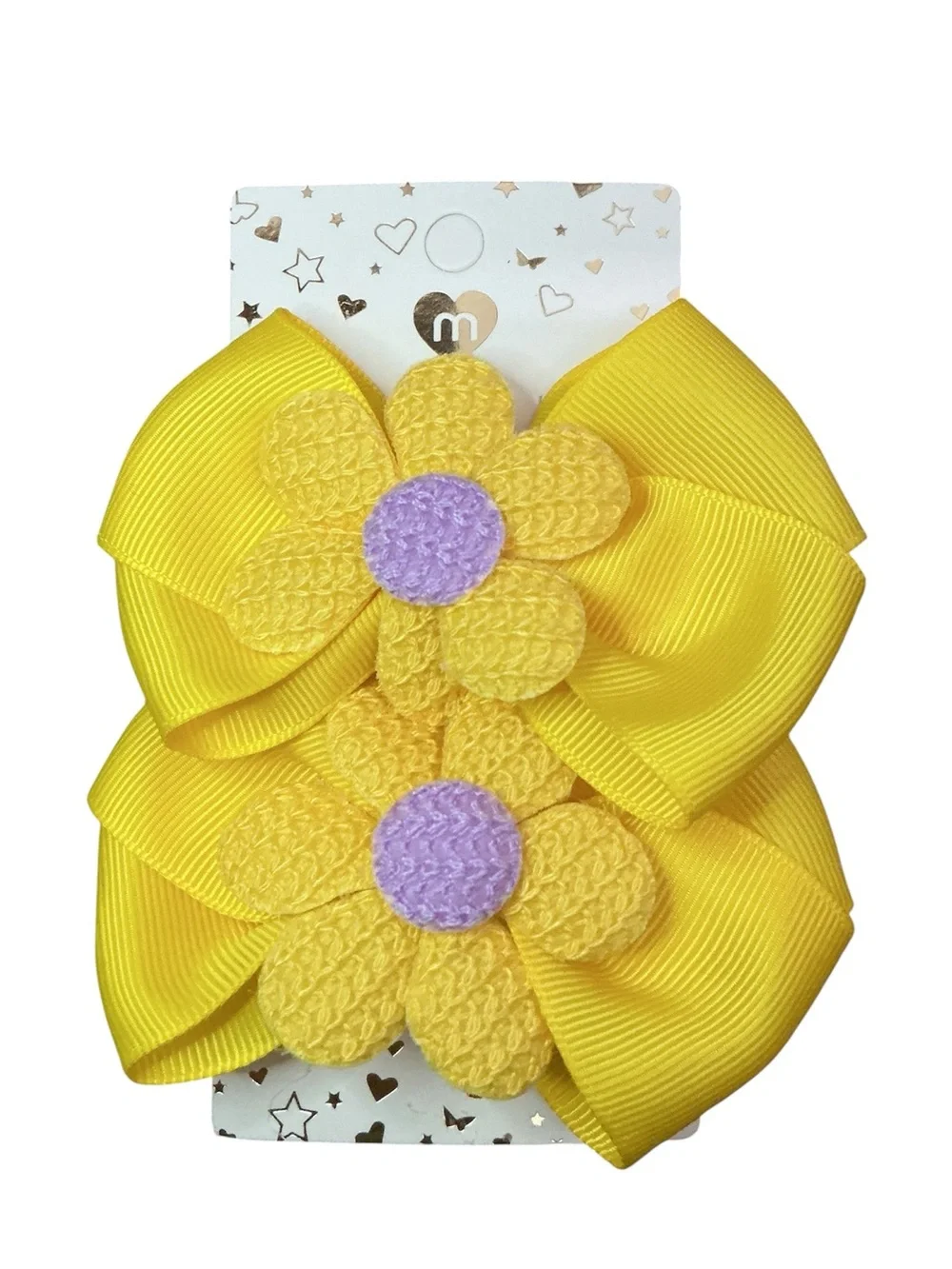 Yellow Floral Bow Hair Clips - Set of 2 New On Card